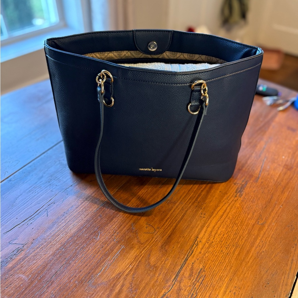 Nanette Lepore Navy Leathe Tote with Gold Hardware Carried once!